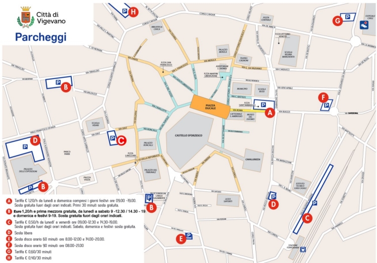 Mappa dei parcheggi vicini al centro città